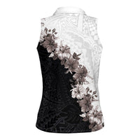 Hawaii Grayscale Hibiscus Flowers Women Sleeveless Polo Shirt Polynesian Pattern With Half Black White Version