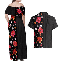 Hawaii Hibiscus and Plumeria Flowers Couples Matching Off Shoulder Maxi Dress and Hawaiian Shirt Tapa Tribal Pattern Half Style Colorful Mode LT03 - Polynesian Pride