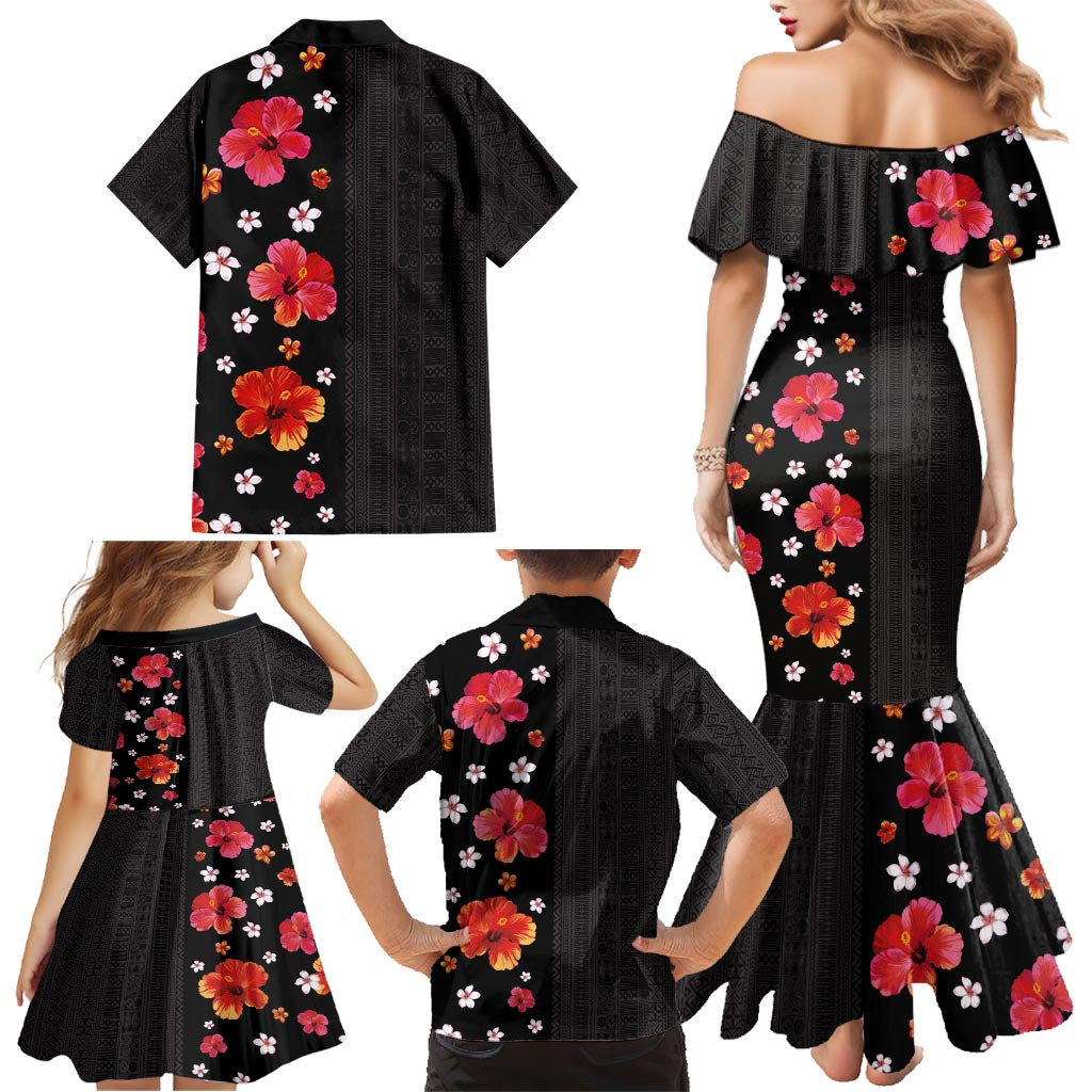 Hawaii Hibiscus and Plumeria Flowers Family Matching Mermaid Dress and Hawaiian Shirt Tapa Tribal Pattern Half Style Colorful Mode LT03 - Polynesian Pride