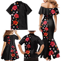 Hawaii Hibiscus and Plumeria Flowers Family Matching Mermaid Dress and Hawaiian Shirt Tapa Tribal Pattern Half Style Colorful Mode LT03 - Polynesian Pride