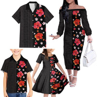 Hawaii Hibiscus and Plumeria Flowers Family Matching Off The Shoulder Long Sleeve Dress and Hawaiian Shirt Tapa Tribal Pattern Half Style Colorful Mode LT03 - Polynesian Pride