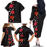 Hawaii Hibiscus and Plumeria Flowers Family Matching Off The Shoulder Long Sleeve Dress and Hawaiian Shirt Tapa Tribal Pattern Half Style Colorful Mode LT03 - Polynesian Pride