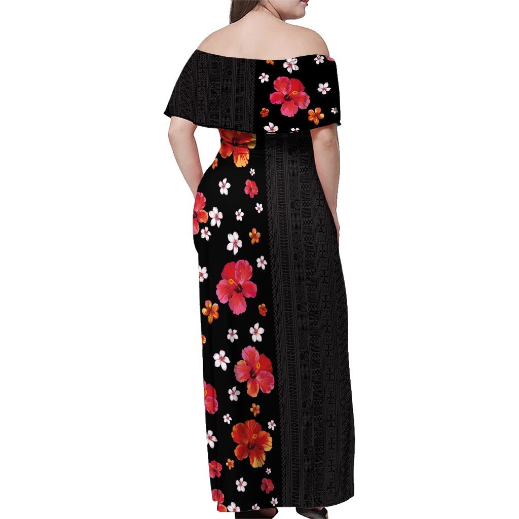 Hawaii Hibiscus and Plumeria Flowers Family Matching Off Shoulder Maxi Dress and Hawaiian Shirt Tapa Tribal Pattern Half Style Colorful Mode LT03 - Polynesian Pride