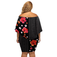 Hawaii Hibiscus and Plumeria Flowers Family Matching Off Shoulder Short Dress and Hawaiian Shirt Tapa Tribal Pattern Half Style Colorful Mode LT03 - Polynesian Pride