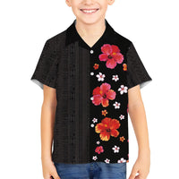 Hawaii Hibiscus and Plumeria Flowers Family Matching Off Shoulder Short Dress and Hawaiian Shirt Tapa Tribal Pattern Half Style Colorful Mode LT03 Son's Shirt Black - Polynesian Pride