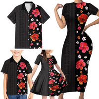 Hawaii Hibiscus and Plumeria Flowers Family Matching Short Sleeve Bodycon Dress and Hawaiian Shirt Tapa Tribal Pattern Half Style Colorful Mode LT03 - Polynesian Pride