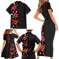 Hawaii Hibiscus and Plumeria Flowers Family Matching Short Sleeve Bodycon Dress and Hawaiian Shirt Tapa Tribal Pattern Half Style Colorful Mode LT03 - Polynesian Pride