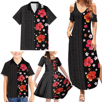 Hawaii Hibiscus and Plumeria Flowers Family Matching Summer Maxi Dress and Hawaiian Shirt Tapa Tribal Pattern Half Style Colorful Mode LT03 - Polynesian Pride