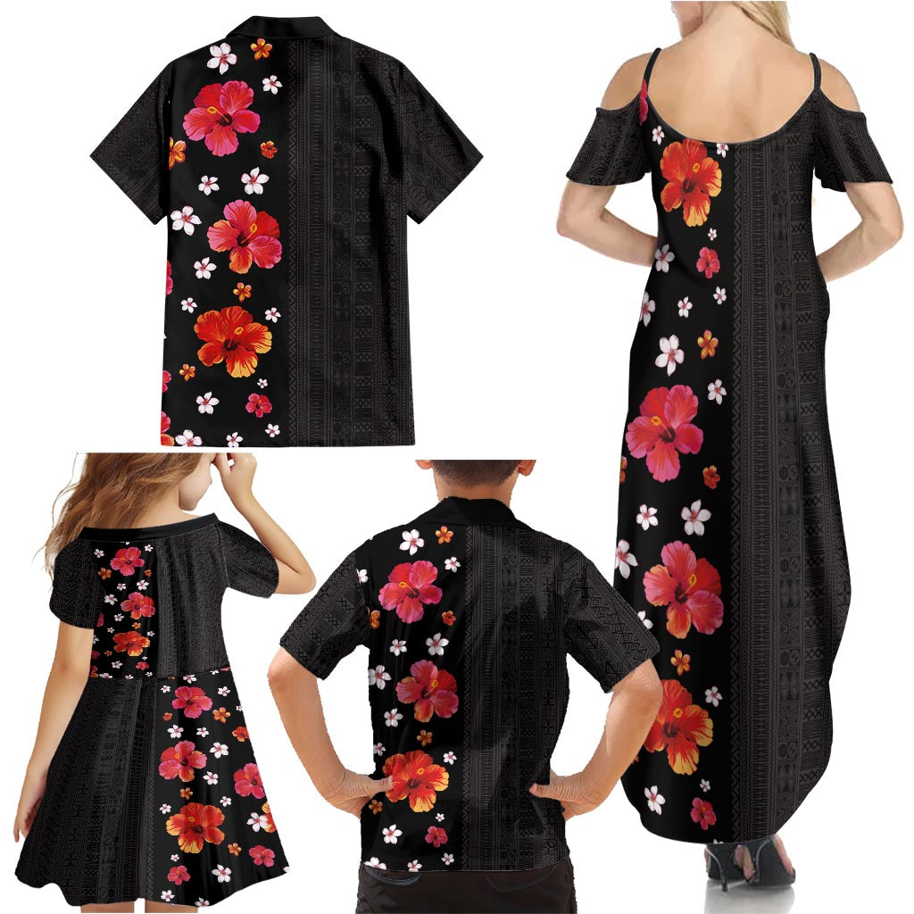 Hawaii Hibiscus and Plumeria Flowers Family Matching Summer Maxi Dress and Hawaiian Shirt Tapa Tribal Pattern Half Style Colorful Mode LT03 - Polynesian Pride