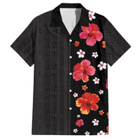 Hawaii Hibiscus and Plumeria Flowers Family Matching Summer Maxi Dress and Hawaiian Shirt Tapa Tribal Pattern Half Style Colorful Mode LT03 Dad's Shirt - Short Sleeve Black - Polynesian Pride