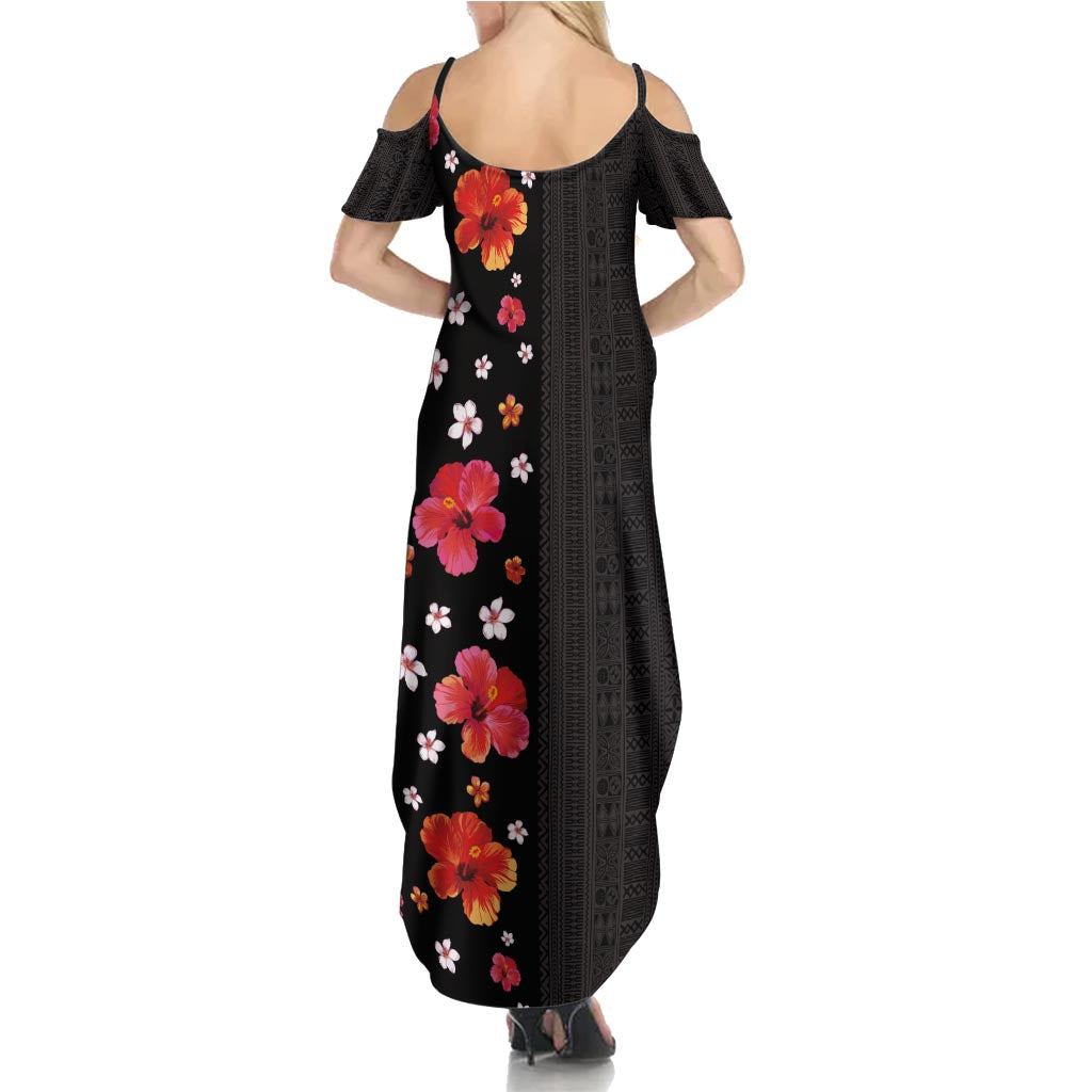 Hawaii Hibiscus and Plumeria Flowers Family Matching Summer Maxi Dress and Hawaiian Shirt Tapa Tribal Pattern Half Style Colorful Mode LT03 - Polynesian Pride