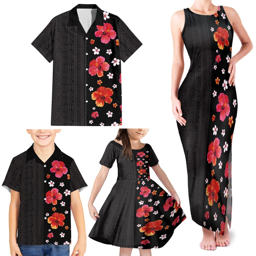 Hawaii Hibiscus and Plumeria Flowers Family Matching Tank Maxi Dress and Hawaiian Shirt Tapa Tribal Pattern Half Style Colorful Mode LT03 - Polynesian Pride
