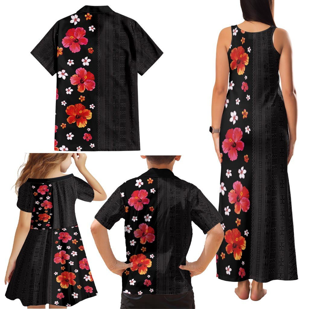 Hawaii Hibiscus and Plumeria Flowers Family Matching Tank Maxi Dress and Hawaiian Shirt Tapa Tribal Pattern Half Style Colorful Mode LT03 - Polynesian Pride