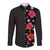 Hawaii Hibiscus and Plumeria Flowers Long Sleeve Button Shirt Tapa Tribal Pattern Half Style Colorful Mode