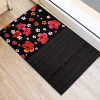 Hawaii Hibiscus and Plumeria Flowers Rubber Doormat Tapa Tribal Pattern Half Style Colorful Mode