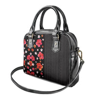 Hawaii Hibiscus and Plumeria Flowers Shoulder Handbag Tapa Tribal Pattern Half Style Colorful Mode