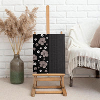 Hawaii Hibiscus and Plumeria Flowers Canvas Wall Art Tapa Tribal Pattern Half Style Grayscale Mode
