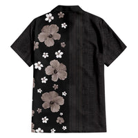 Hawaii Hibiscus and Plumeria Flowers Family Matching Long Sleeve Bodycon Dress and Hawaiian Shirt Tapa Tribal Pattern Half Style Grayscale Mode LT03 - Polynesian Pride