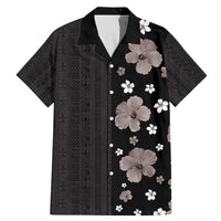 Hawaii Hibiscus and Plumeria Flowers Family Matching Mermaid Dress and Hawaiian Shirt Tapa Tribal Pattern Half Style Grayscale Mode LT03 Dad's Shirt - Short Sleeve Black - Polynesian Pride