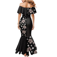 Hawaii Hibiscus and Plumeria Flowers Family Matching Mermaid Dress and Hawaiian Shirt Tapa Tribal Pattern Half Style Grayscale Mode LT03 - Polynesian Pride