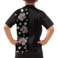 Hawaii Hibiscus and Plumeria Flowers Family Matching Off Shoulder Maxi Dress and Hawaiian Shirt Tapa Tribal Pattern Half Style Grayscale Mode LT03 - Polynesian Pride