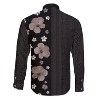Hawaii Hibiscus and Plumeria Flowers Family Matching Off Shoulder Short Dress and Hawaiian Shirt Tapa Tribal Pattern Half Style Grayscale Mode LT03 - Polynesian Pride