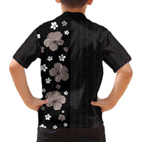 Hawaii Hibiscus and Plumeria Flowers Family Matching Puletasi and Hawaiian Shirt Tapa Tribal Pattern Half Style Grayscale Mode LT03 - Polynesian Pride