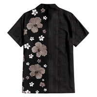Hawaii Hibiscus and Plumeria Flowers Family Matching Puletasi and Hawaiian Shirt Tapa Tribal Pattern Half Style Grayscale Mode LT03 - Polynesian Pride