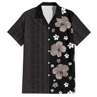 Hawaii Hibiscus and Plumeria Flowers Family Matching Short Sleeve Bodycon Dress and Hawaiian Shirt Tapa Tribal Pattern Half Style Grayscale Mode LT03 Dad's Shirt - Short Sleeve Black - Polynesian Pride