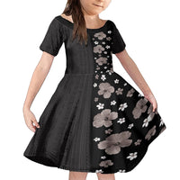 Hawaii Hibiscus and Plumeria Flowers Family Matching Summer Maxi Dress and Hawaiian Shirt Tapa Tribal Pattern Half Style Grayscale Mode LT03 Daughter's Dress Black - Polynesian Pride