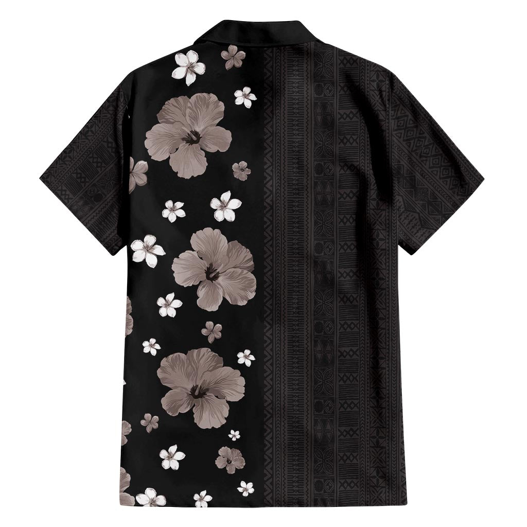 Hawaii Hibiscus and Plumeria Flowers Family Matching Summer Maxi Dress and Hawaiian Shirt Tapa Tribal Pattern Half Style Grayscale Mode LT03 - Polynesian Pride