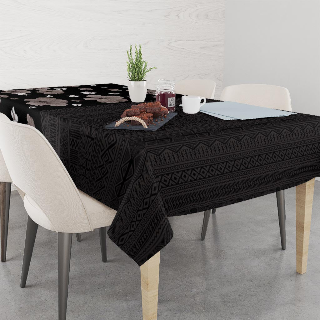 Hawaii Hibiscus and Plumeria Flowers Tablecloth Tapa Tribal Pattern Half Style Grayscale Mode