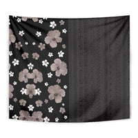 Hawaii Hibiscus and Plumeria Flowers Tapestry Tapa Tribal Pattern Half Style Grayscale Mode