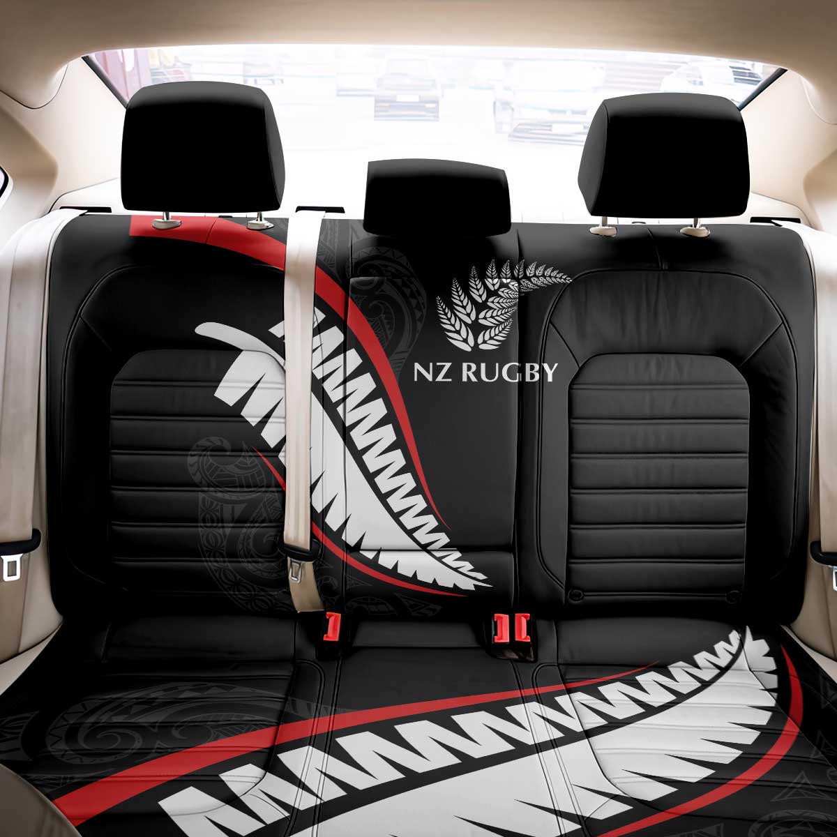 New Zealand Rugby Back Car Seat Cover Sporty Silver Fern Shape with Maori Tattoos LT03 - Polynesian Pride