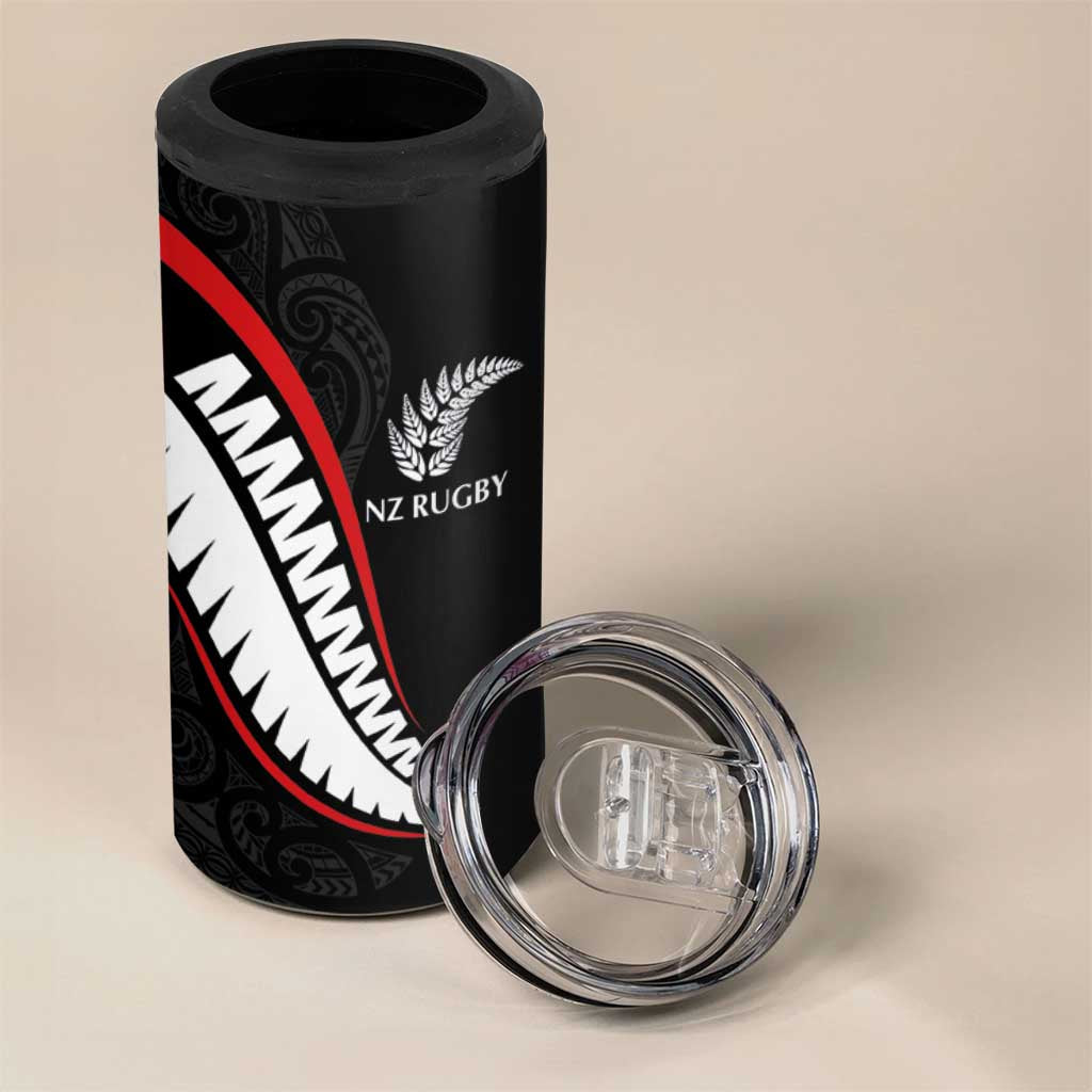 New Zealand Rugby Custom 4 in 1 Can Cooler Tumbler Sporty Silver Fern Shape with Maori Tattoos LT03 - Polynesian Pride