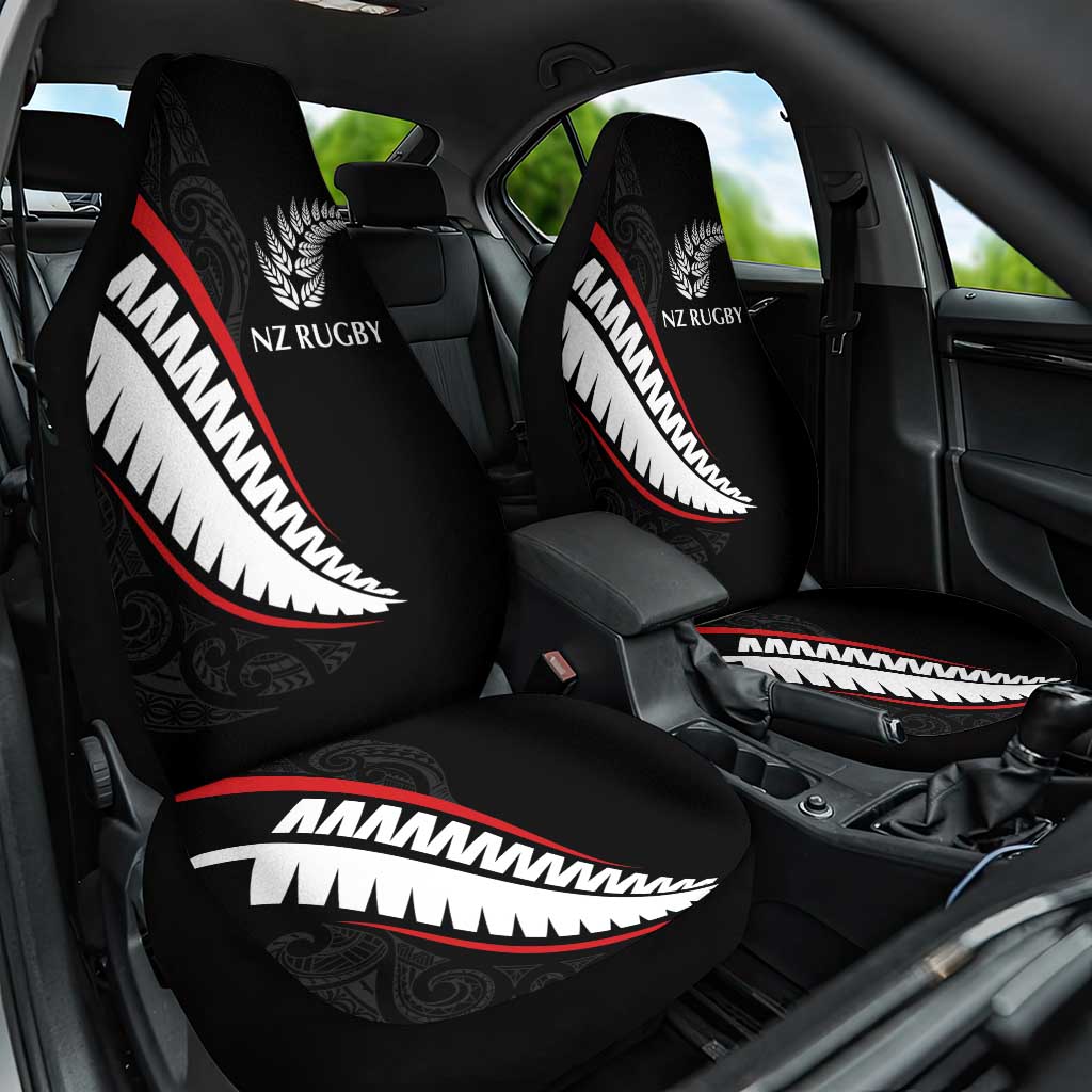 New Zealand Rugby Car Seat Cover Sporty Silver Fern Shape with Maori Tattoos LT03 One Size Black - Polynesian Pride