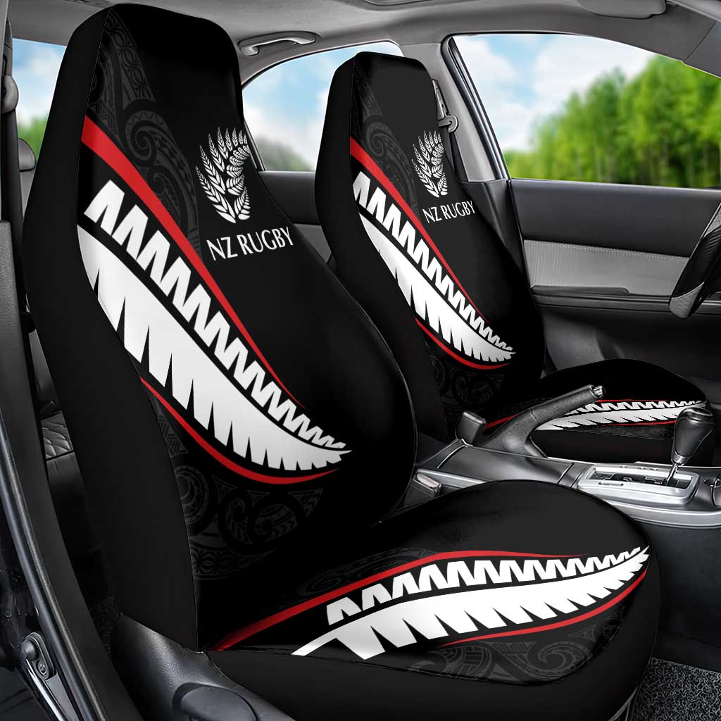 New Zealand Rugby Car Seat Cover Sporty Silver Fern Shape with Maori Tattoos LT03 - Polynesian Pride