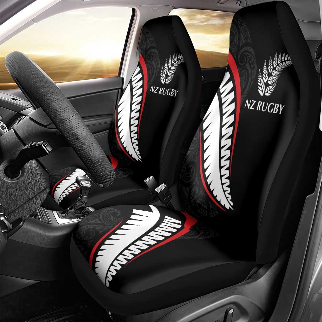 New Zealand Rugby Car Seat Cover Sporty Silver Fern Shape with Maori Tattoos LT03 - Polynesian Pride