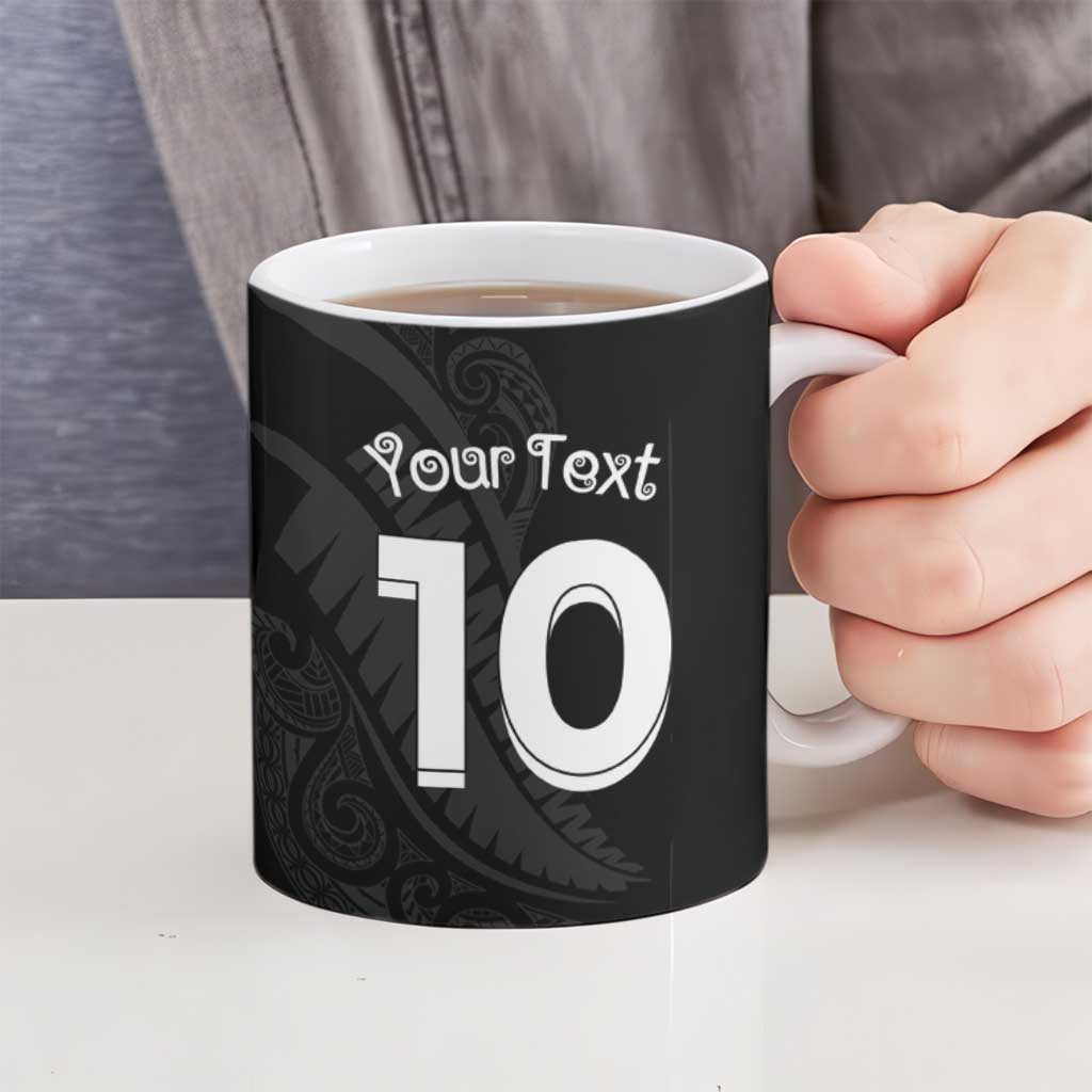 New Zealand Rugby Custom Ceramic Mug Sporty Silver Fern Shape with Maori Tattoos - Polynesian Pride