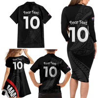 New Zealand Rugby Custom Family Matching Long Sleeve Bodycon Dress and Hawaiian Shirt Sporty Silver Fern Shape with Maori Tattoos LT03 - Polynesian Pride