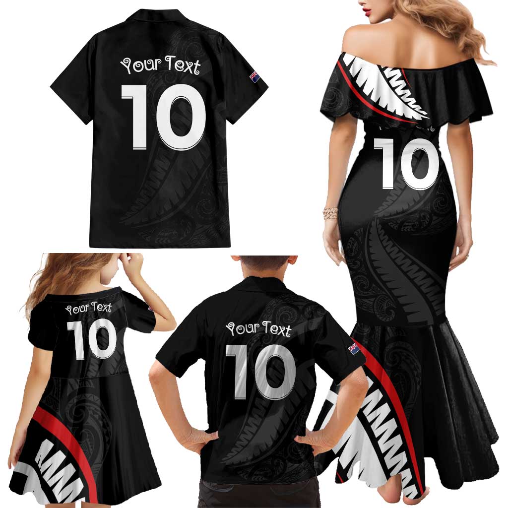 New Zealand Rugby Custom Family Matching Mermaid Dress and Hawaiian Shirt Sporty Silver Fern Shape with Maori Tattoos LT03 - Polynesian Pride