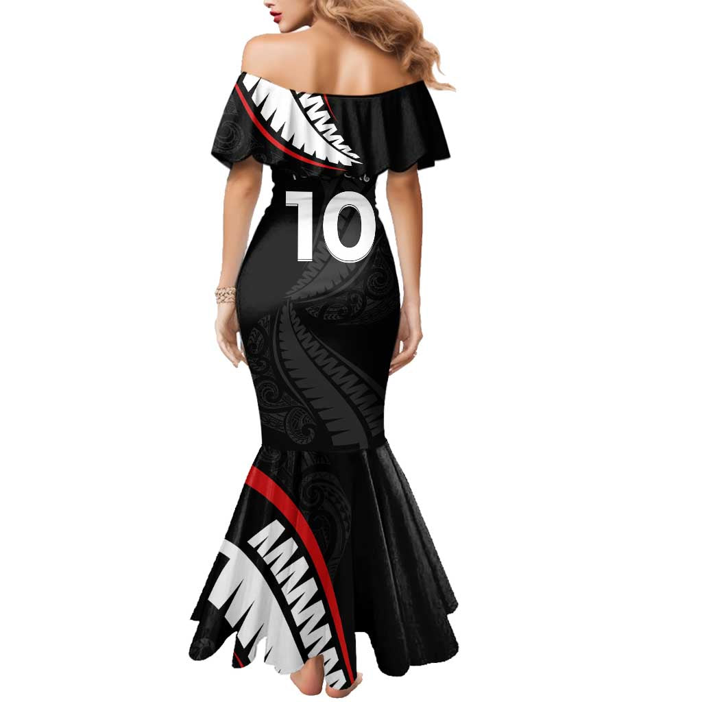 New Zealand Rugby Custom Family Matching Mermaid Dress and Hawaiian Shirt Sporty Silver Fern Shape with Maori Tattoos LT03 - Polynesian Pride