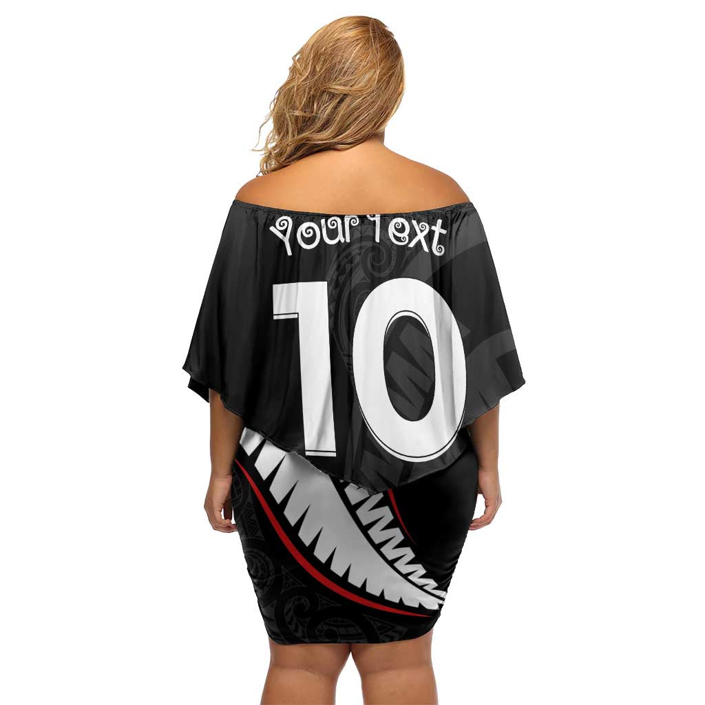 New Zealand Rugby Custom Family Matching Off Shoulder Short Dress and Hawaiian Shirt Sporty Silver Fern Shape with Maori Tattoos LT03 - Polynesian Pride