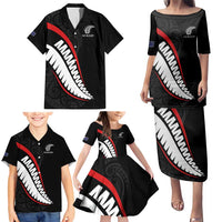 New Zealand Rugby Custom Family Matching Puletasi and Hawaiian Shirt Sporty Silver Fern Shape with Maori Tattoos LT03 - Polynesian Pride