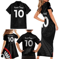 New Zealand Rugby Custom Family Matching Short Sleeve Bodycon Dress and Hawaiian Shirt Sporty Silver Fern Shape with Maori Tattoos LT03 - Polynesian Pride