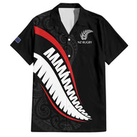 New Zealand Rugby Custom Hawaiian Shirt Sporty Silver Fern Shape with Maori Tattoos LT03 Black - Polynesian Pride