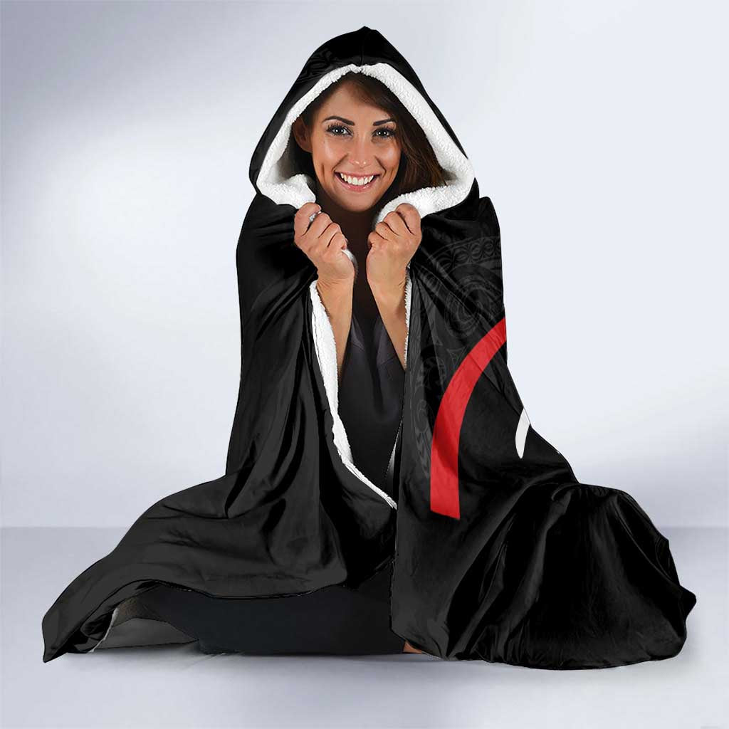 New Zealand Rugby Hooded Blanket Sporty Silver Fern Shape with Maori Tattoos - Polynesian Pride