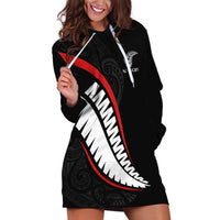 New Zealand Rugby Custom Hoodie Dress Sporty Silver Fern Shape with Maori Tattoos LT03 Black - Polynesian Pride