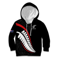 New Zealand Rugby Custom Kid Hoodie Sporty Silver Fern Shape with Maori Tattoos LT03 Hoodie Black - Polynesian Pride
