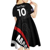 New Zealand Rugby Custom Kid Short Sleeve Dress Sporty Silver Fern Shape with Maori Tattoos LT03 - Polynesian Pride